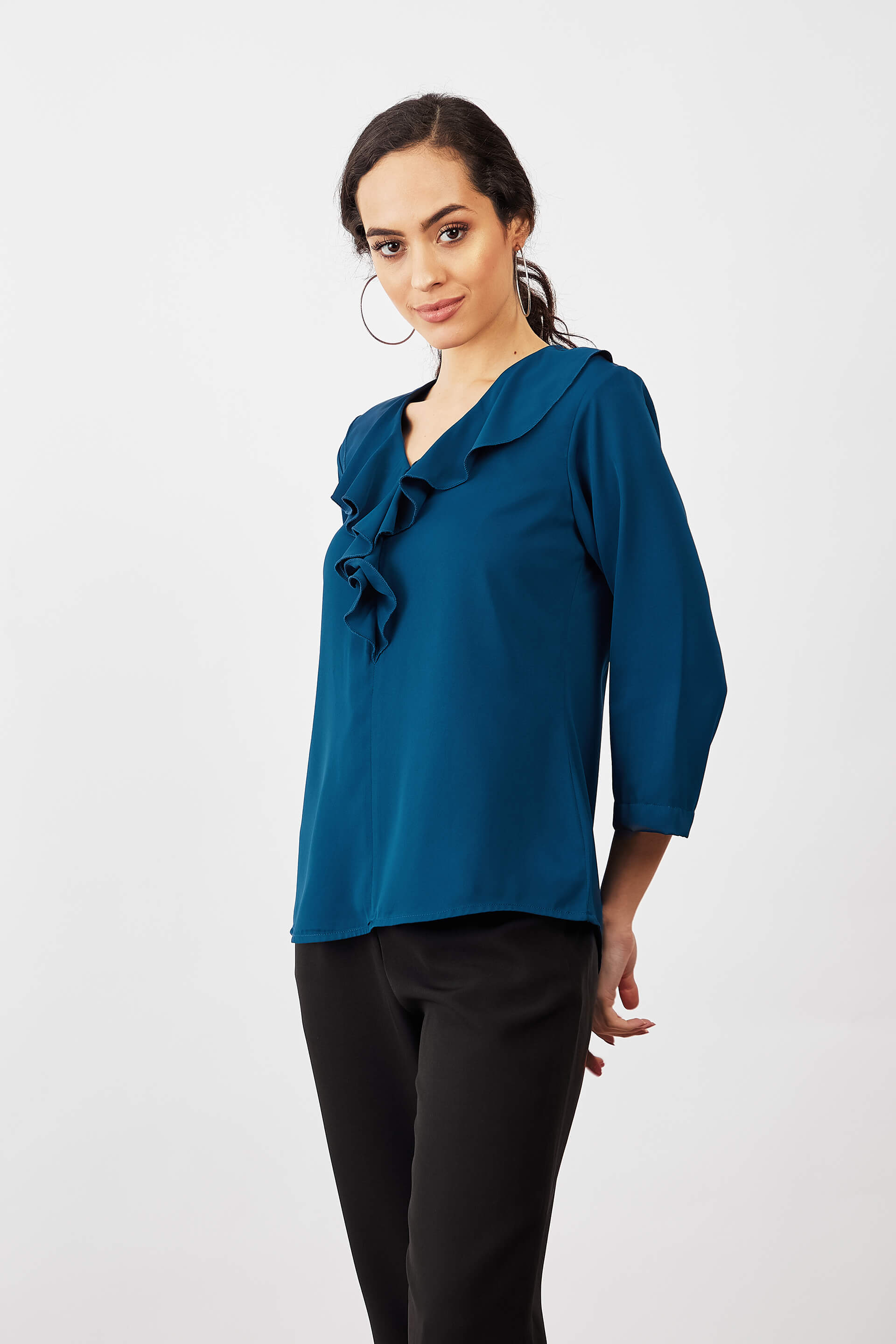 Midnight Ruffled Neckline Top - Teal