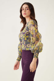 Jessamine Floral Spliced Top - Yellow/Purple