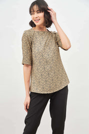 Salient Geometric Envelope Neck Top - Beige