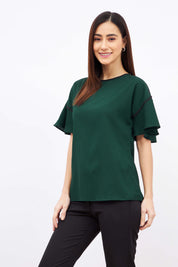 Gooseberry Slush Formal Flare Sleeve Top - Dark Green