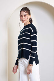 Penelope Striped Knit Sweater - Navy & White