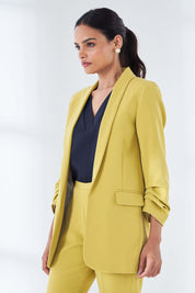 Spunky Ruched Sleeve Blazer - Chartreuse