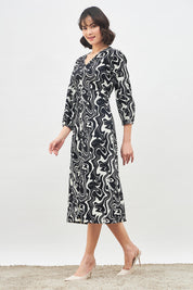 Mirage Printed Faux Button Midi Dress - Black/White