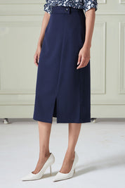 Artsy-Navy Flap Detailing Skirt - Navy