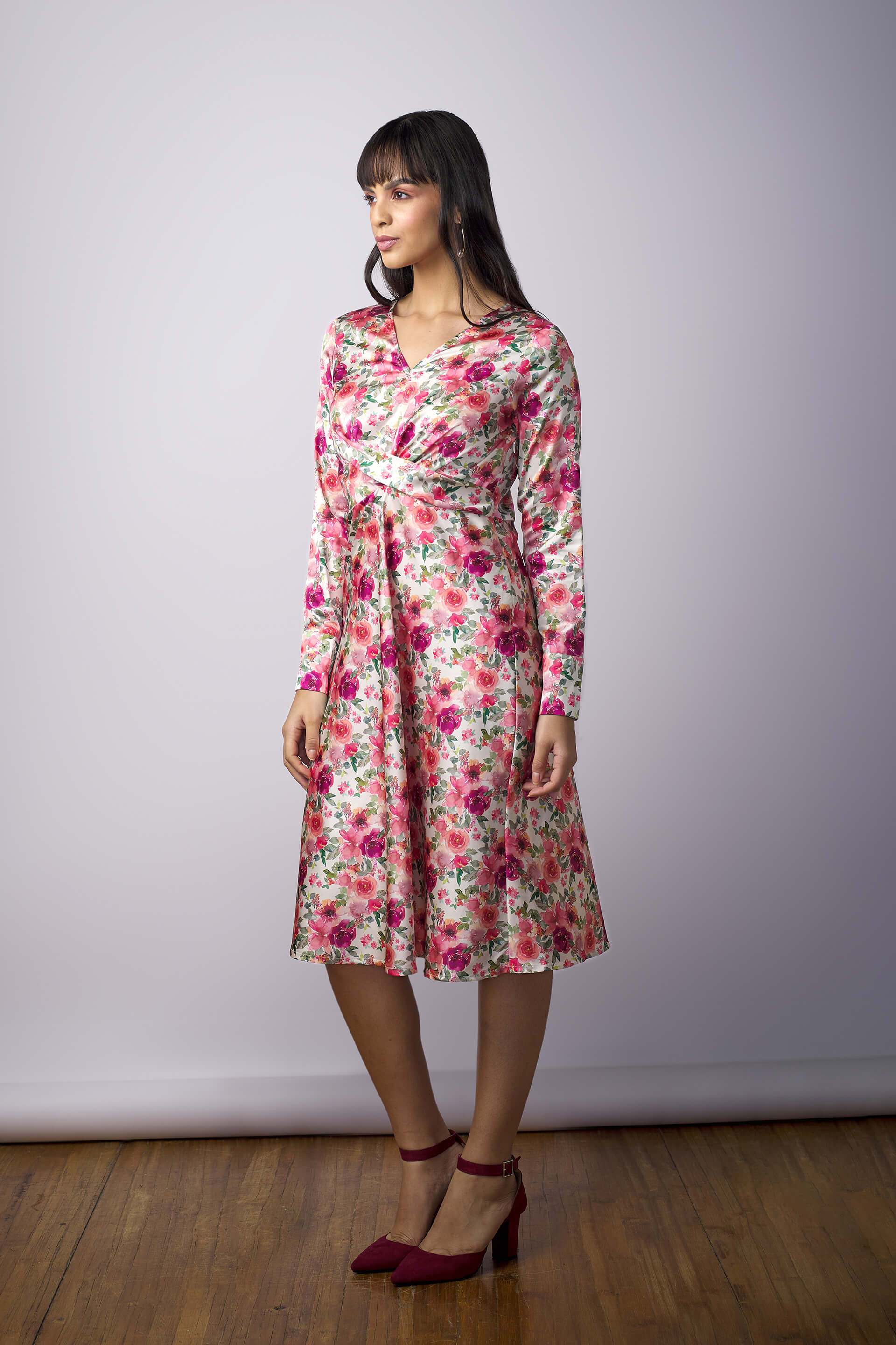 Meghan Floral Draped A-Line Dress - Multicolor - SALT Attire