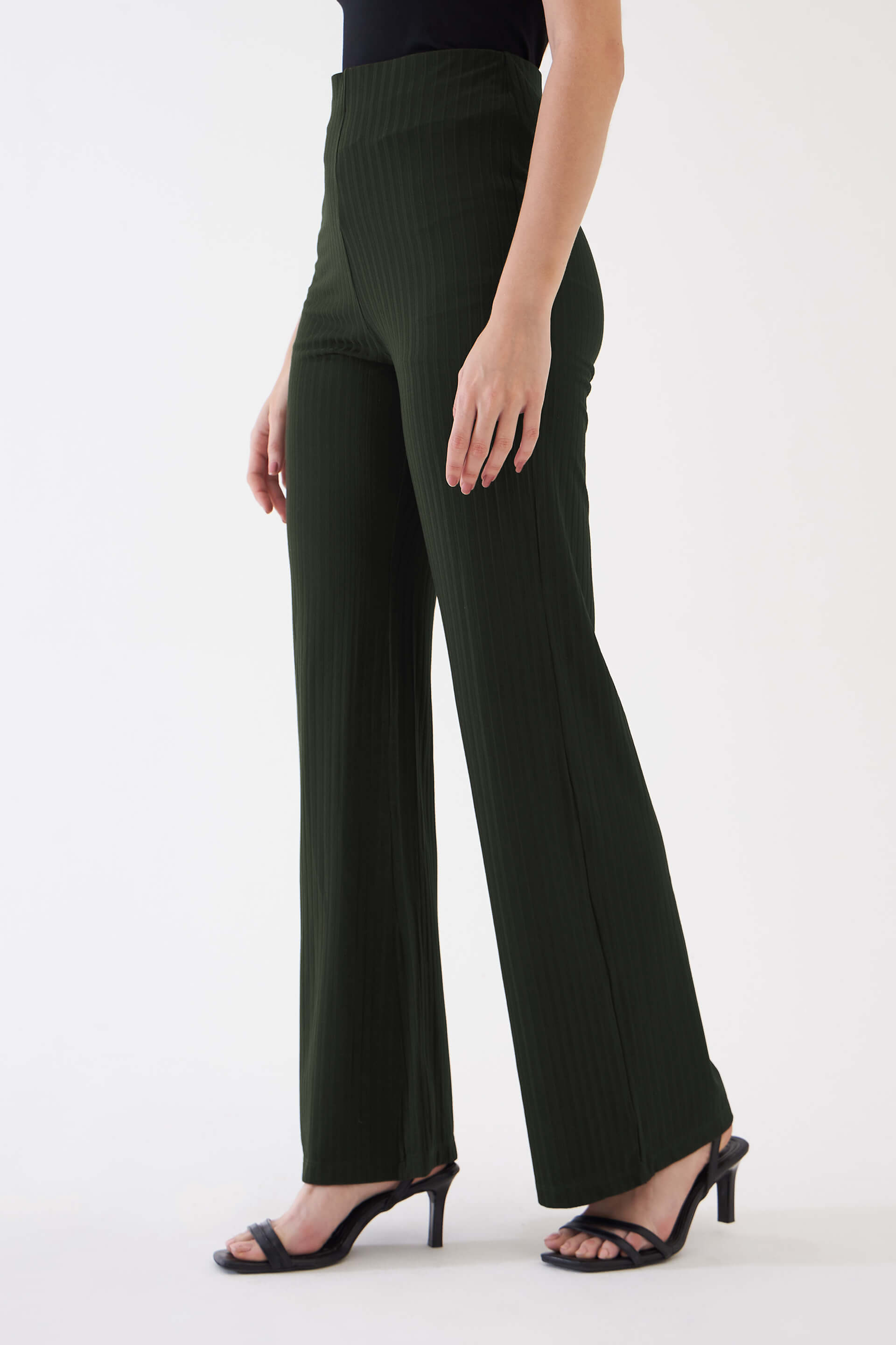 Lydia Rib Knit Trousers - Olive Green