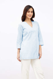 Windsurf V-Neck Stripe Placement Tunic - Blue & White