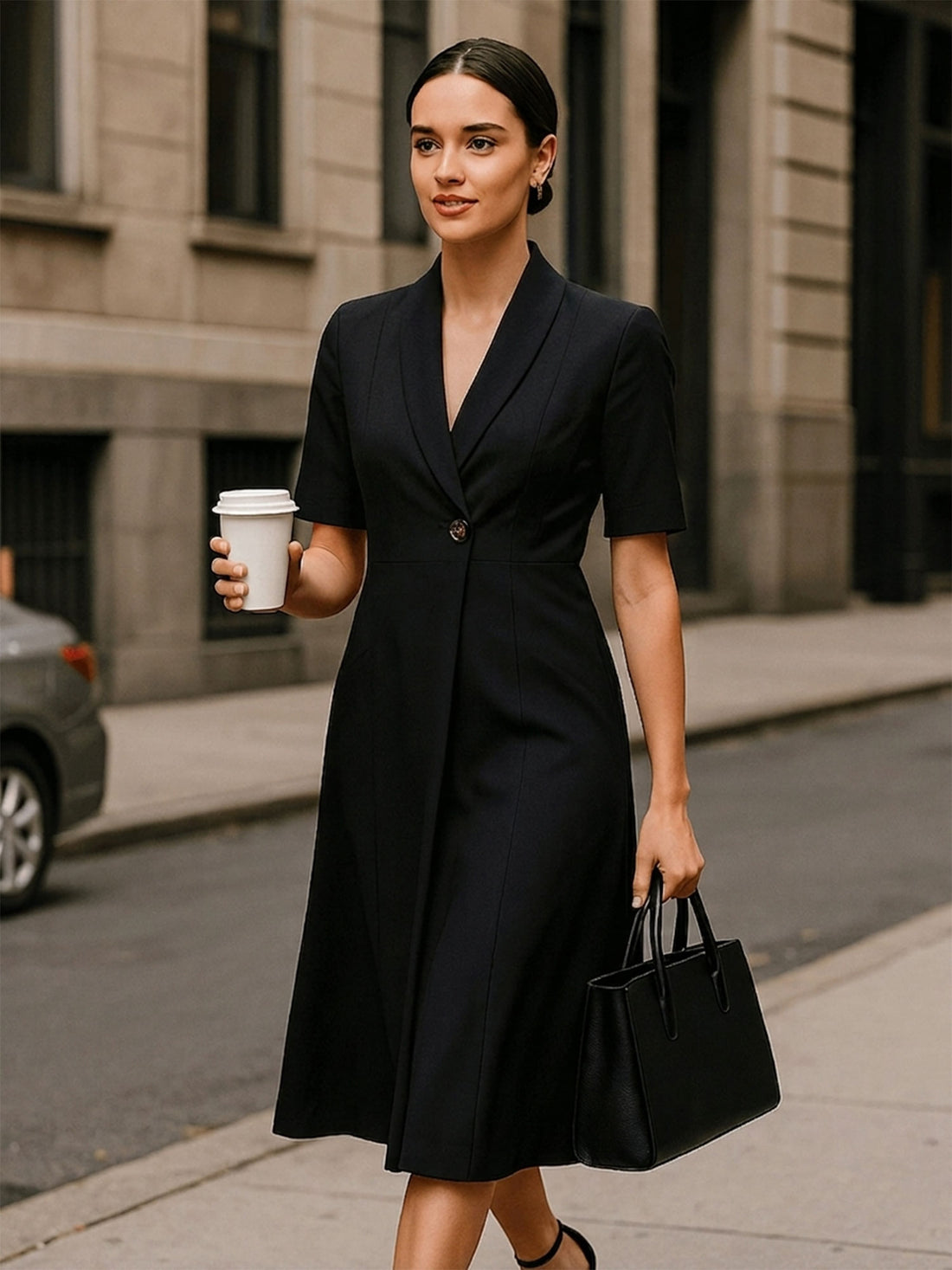 Stalwart Shawl Collared Dress - Black