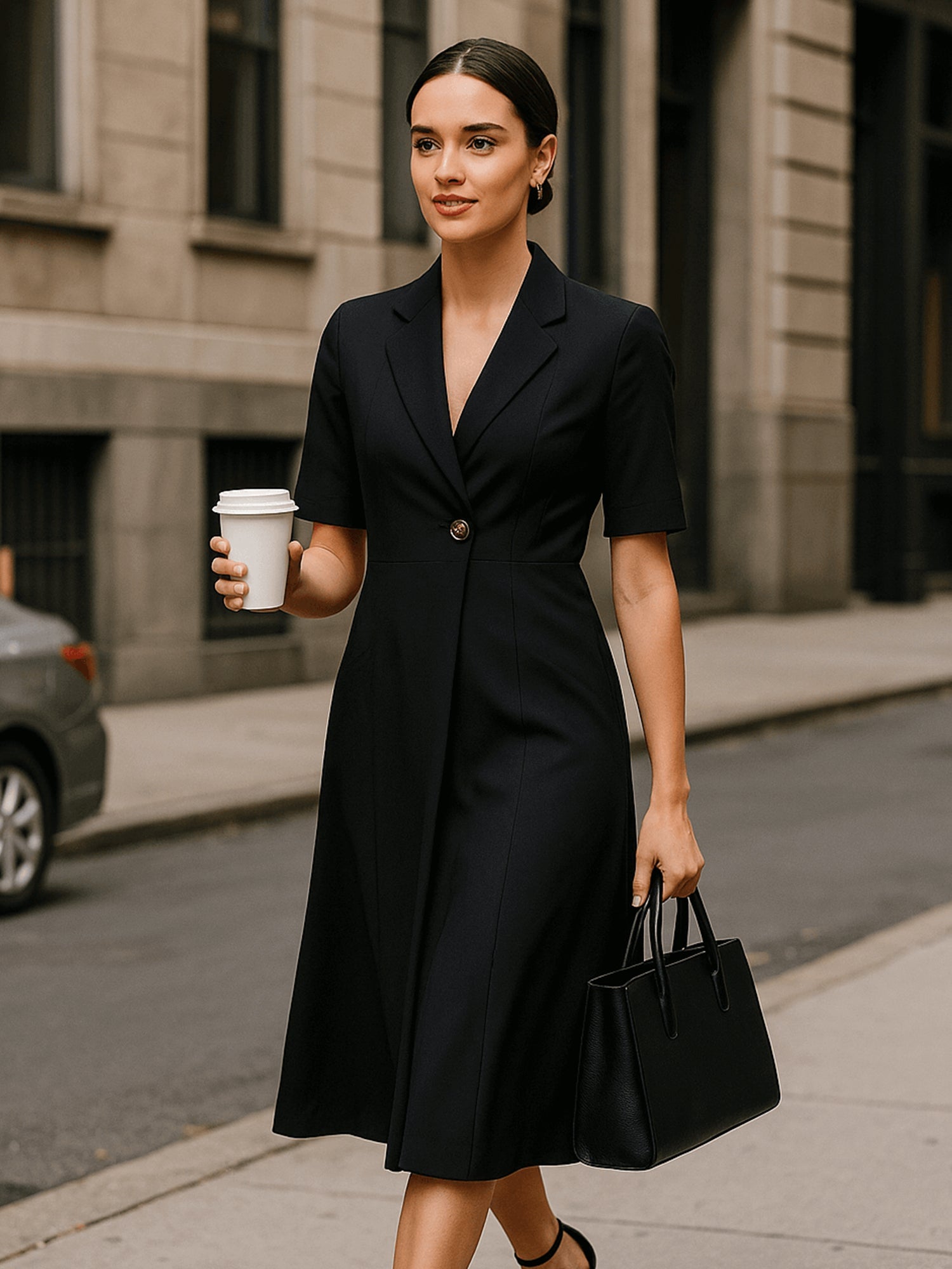 Stalwart Shawl Collared Dress - Black