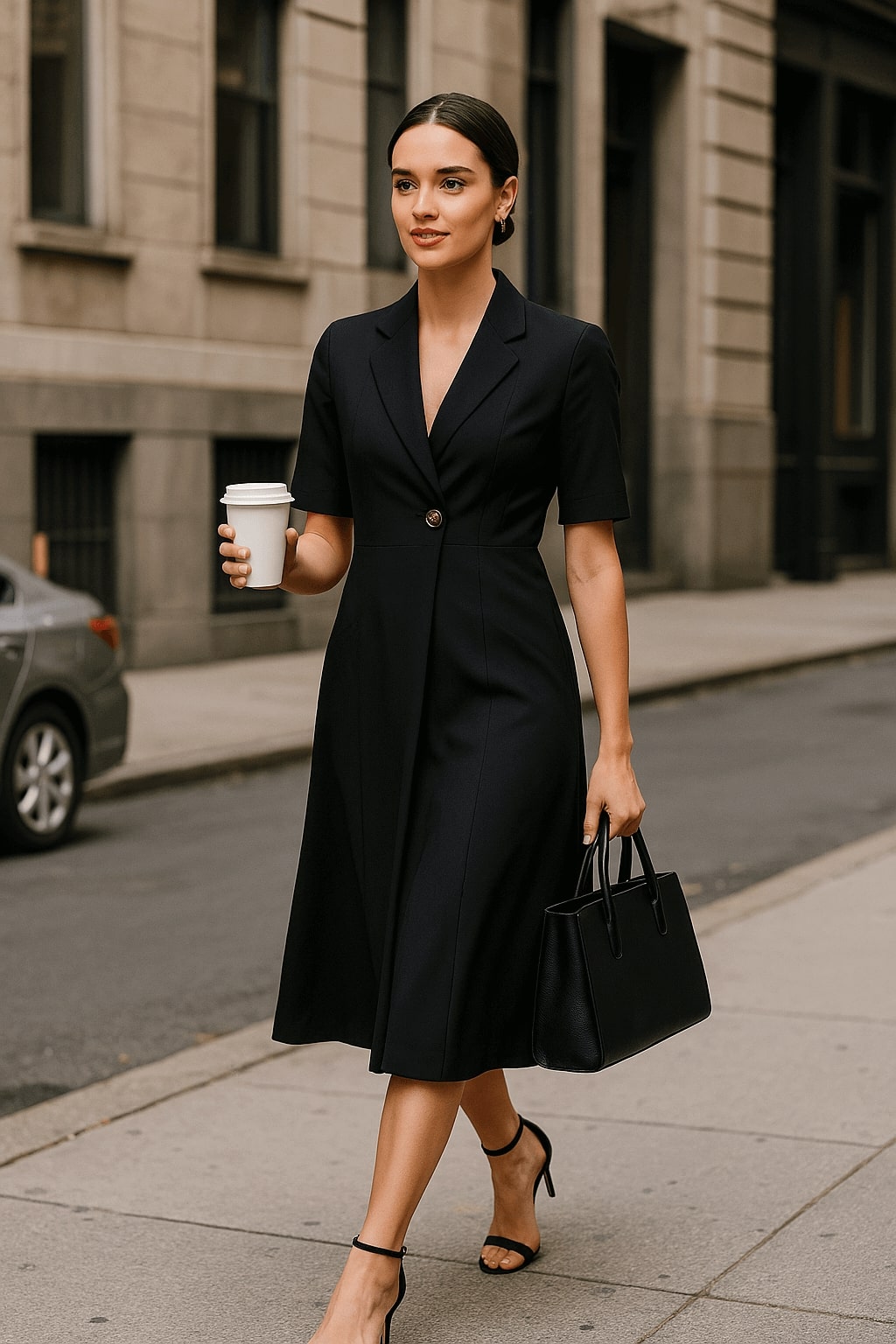Stalwart Shawl Collared Dress - Black