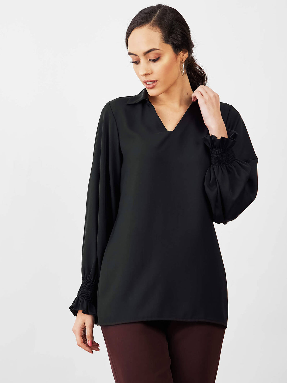 Starlight Collared Neckline Top - Black
