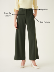 Suave High Rise Wide Leg Pants - Olive Green