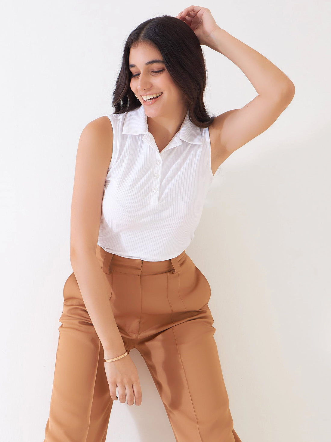 Sylvia Polo Rib Knit Top - Off White