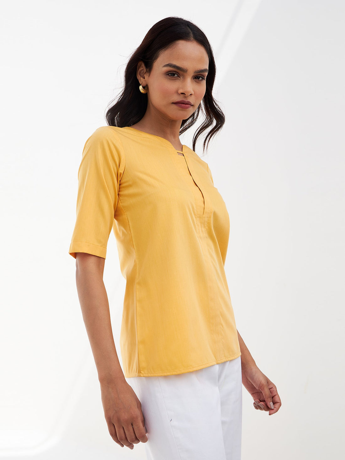 Tangelo Neck Band Detail Top - Yellow