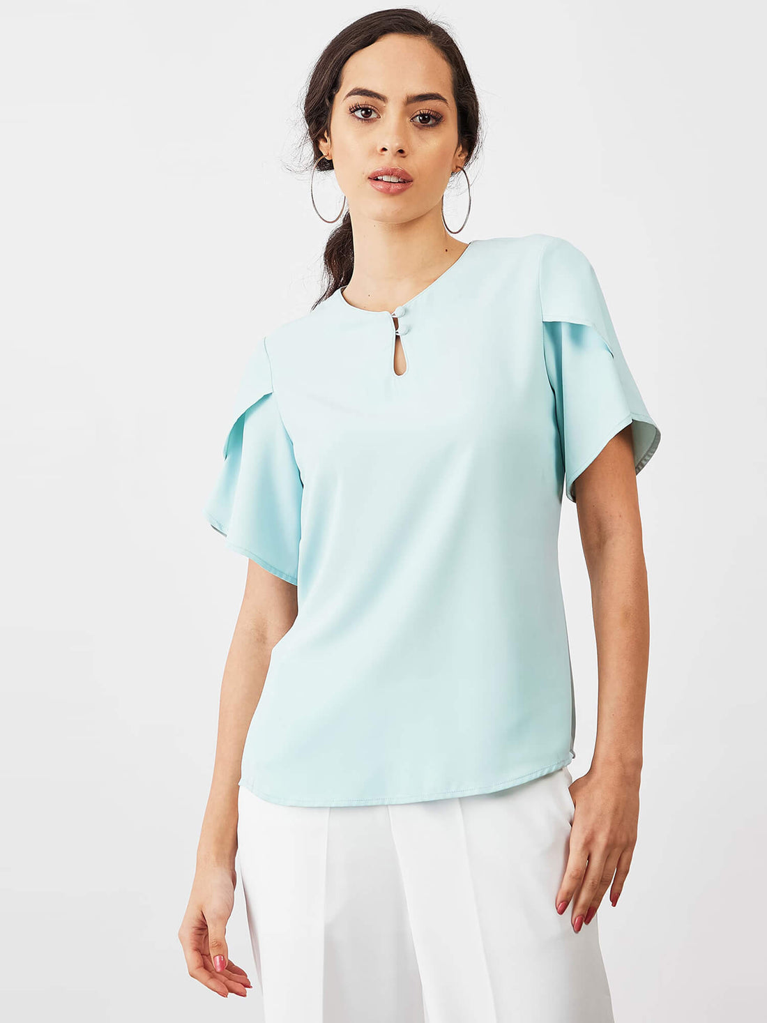 Tiffany Petal Sleeves Top - Ice Blue