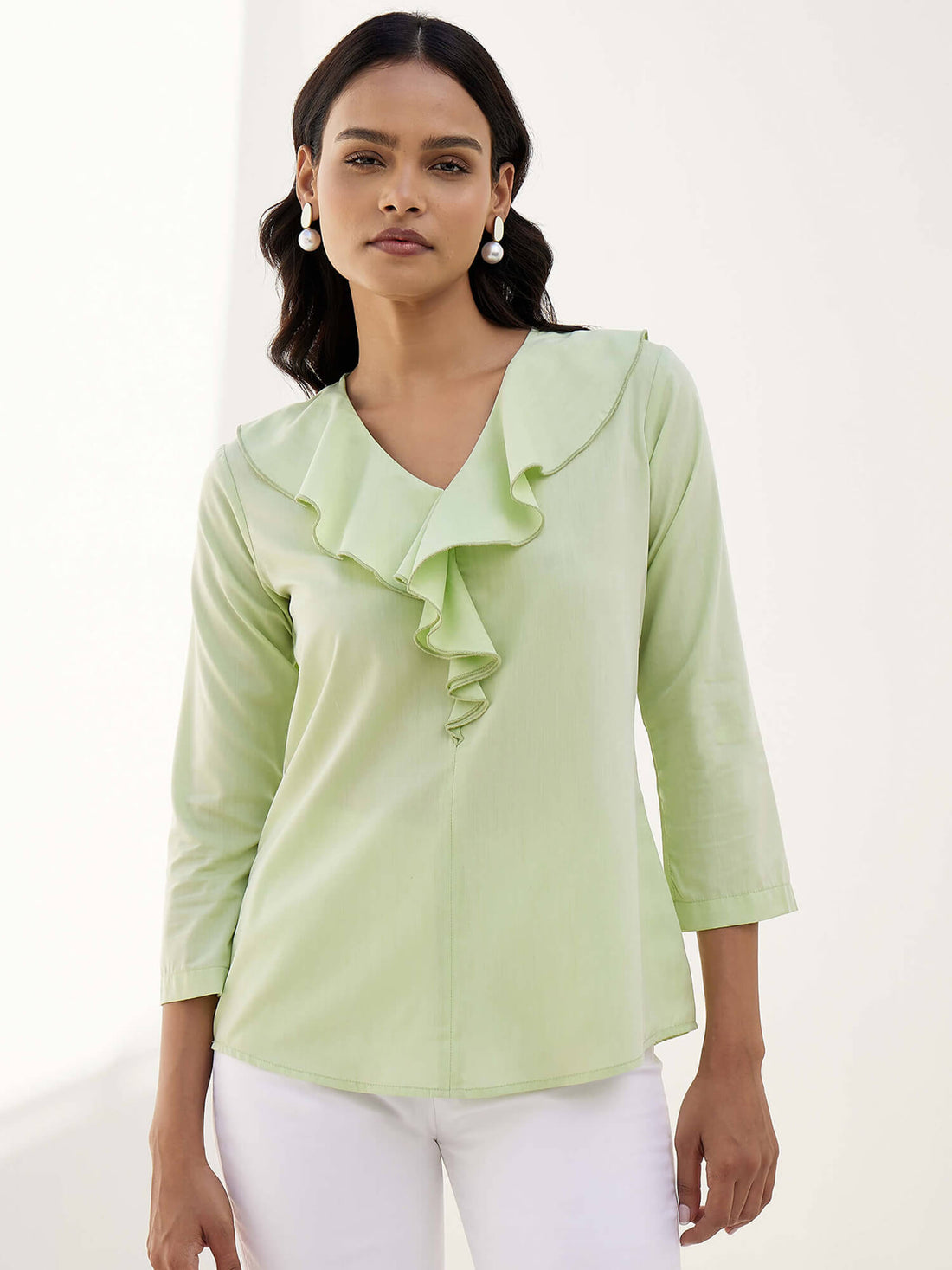 Tinker Ruffled Neckline Top - Fresh Green