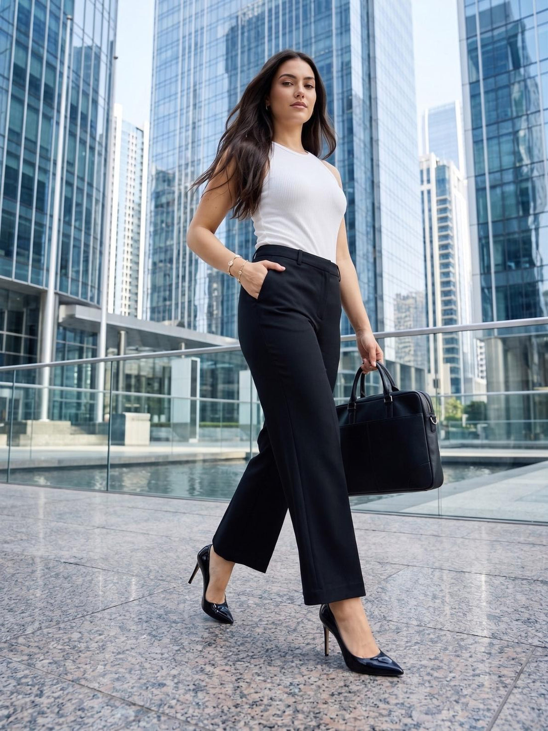 Tirana Mid Rise Straight Trousers-Black