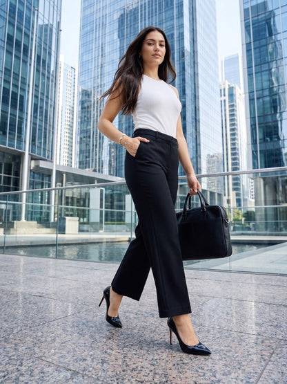 Tirana Mid Rise Straight Trousers-Black