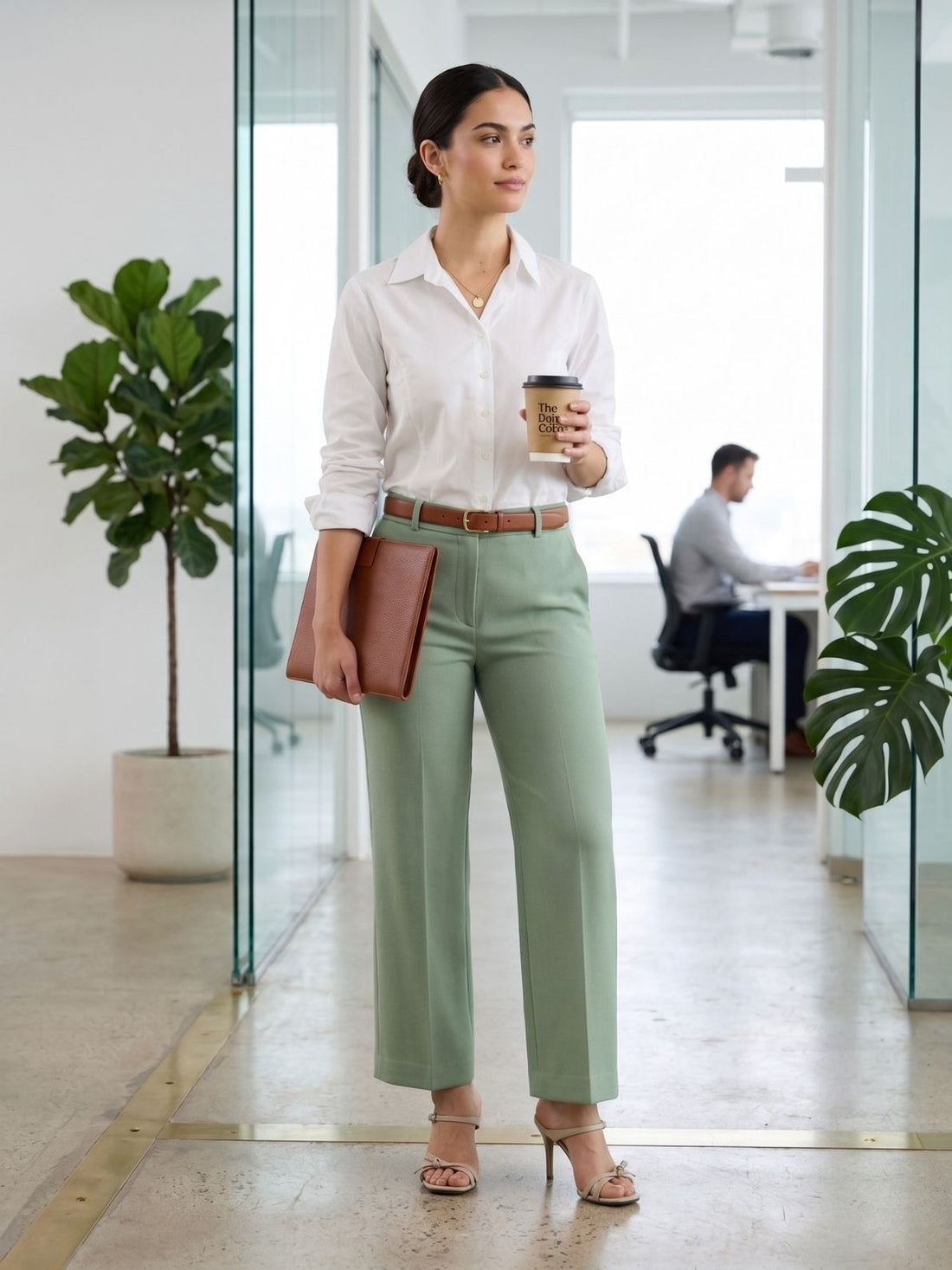 Tirana Mid Rise Straight Trousers-Matcha Green