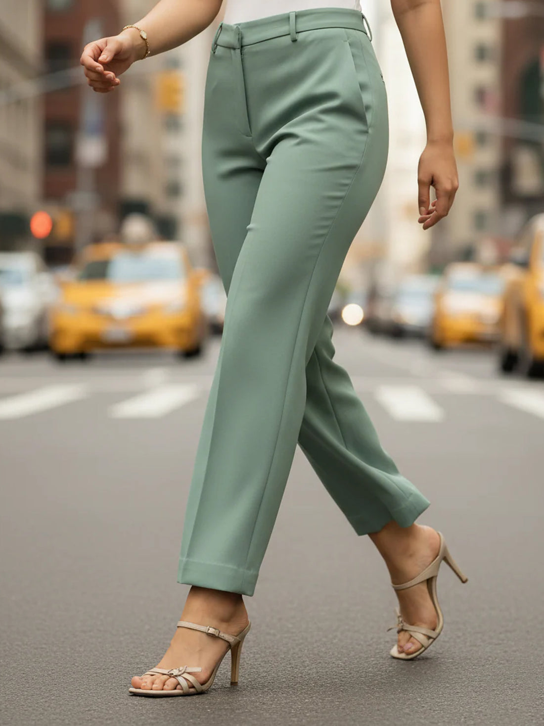 Tirana Mid Rise Straight Trousers-Matcha Green