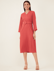 Toledo Plisse Faux Wrap Dress - Dark Peach