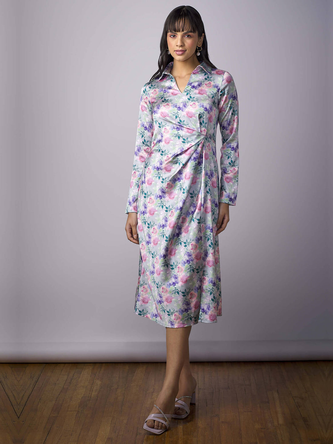 Toni Floral Draped A-Line Dress - Multicolor