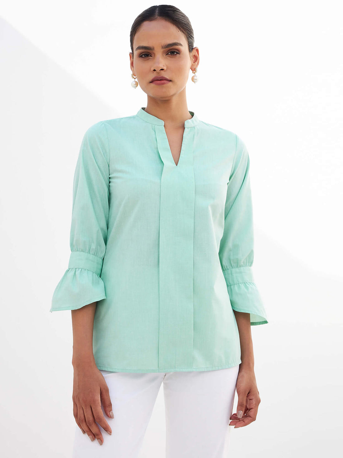 Trieste Box Pleat Top - Aqua