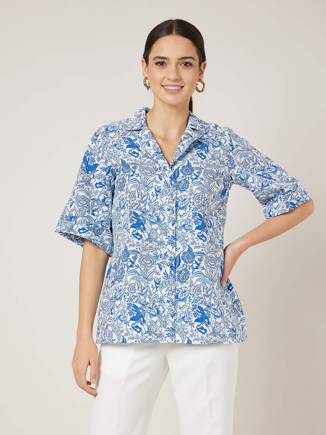 Tropez Notch collared shirt - Blue &amp; White