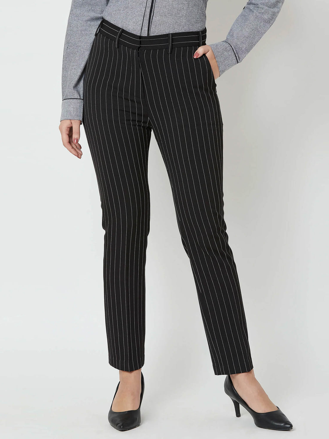 Obsidian Striped High Rise Pants - Black