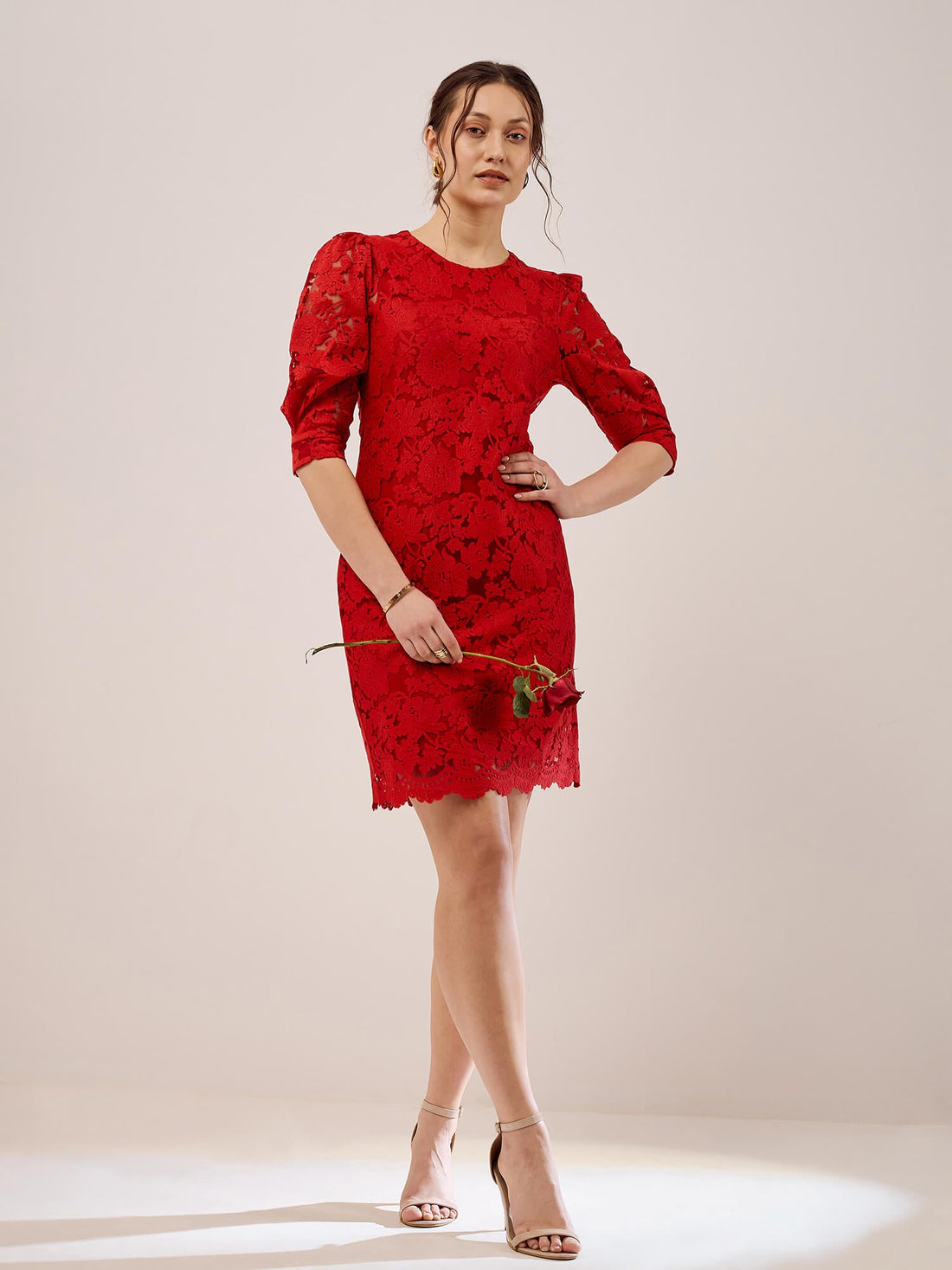 Valentina Lace Shift Dress - Red