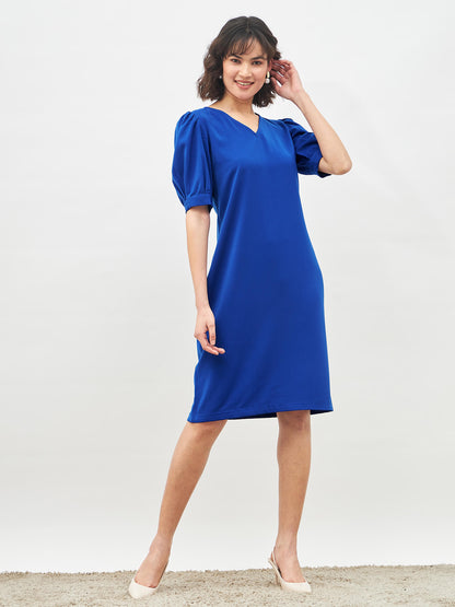 Valiant Balloon Sleeves Shift Dress - Electric Blue