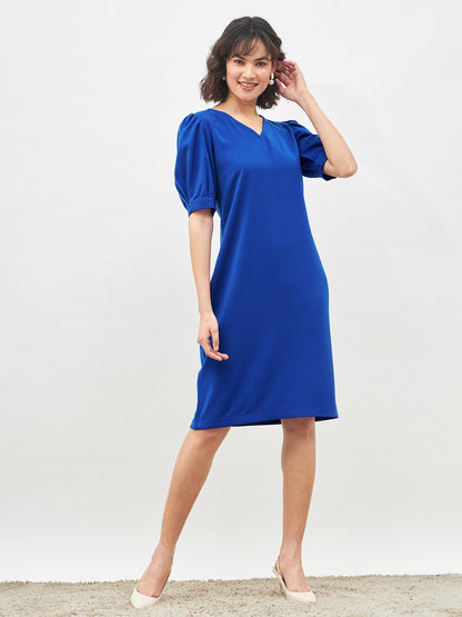 Valiant Balloon Sleeves Shift Dress - Electric Blue