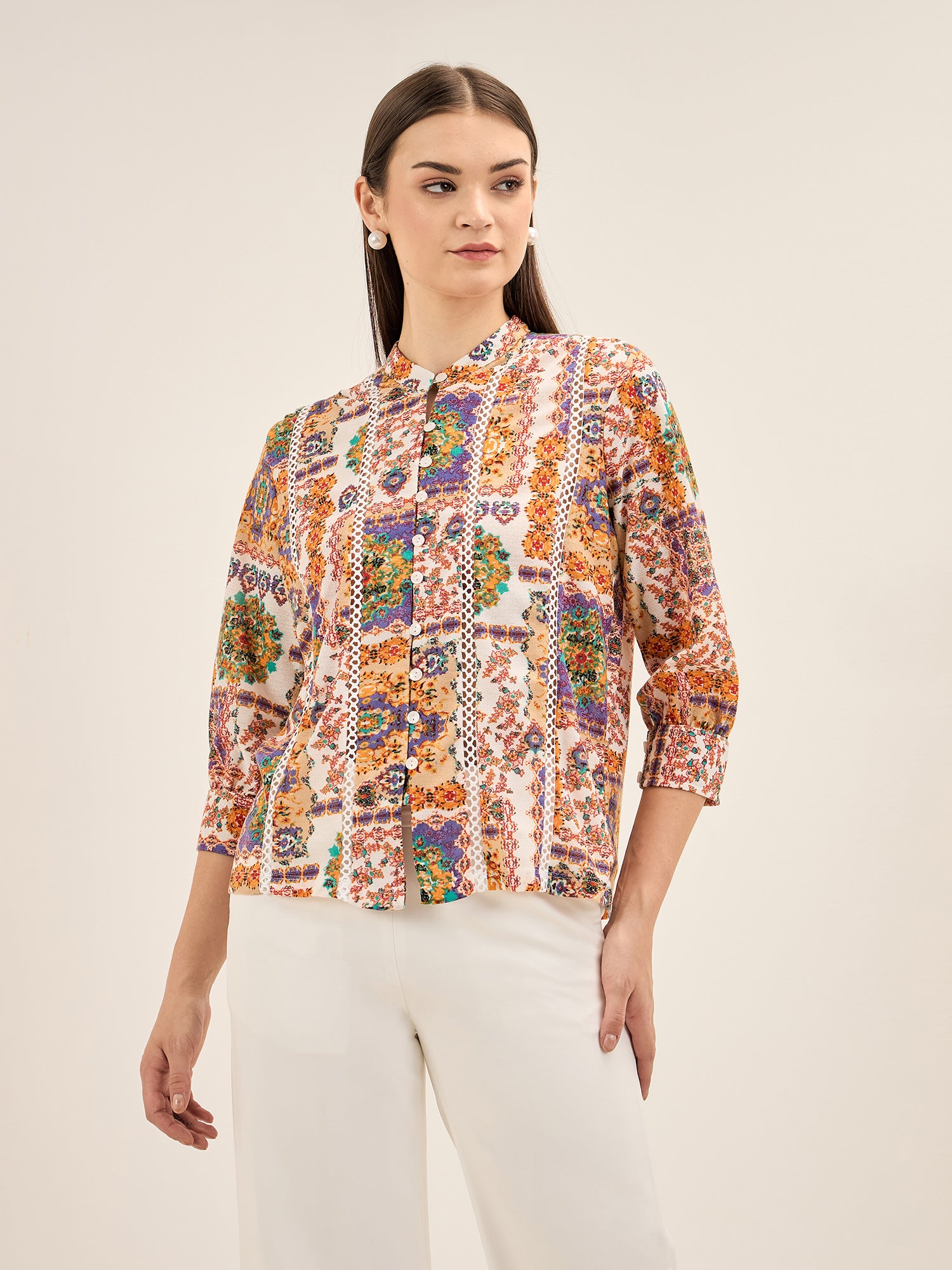 Vividique Lace Insert Top - Multicolor