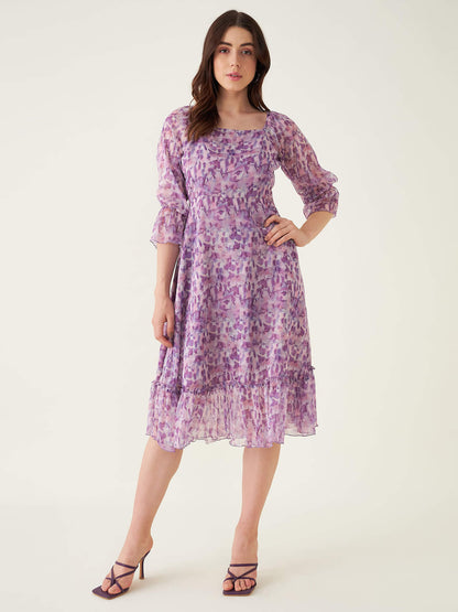 Violet Abstract Tiered Dress - Purple/White