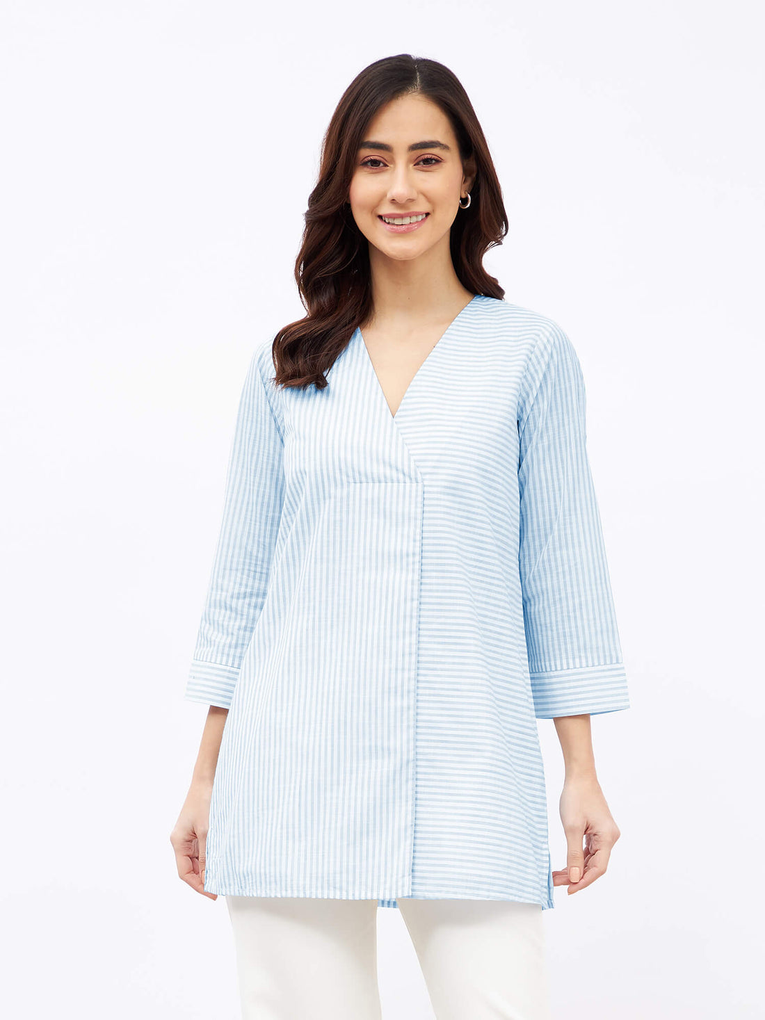 Windsurf V-Neck Stripe Placement Tunic - Blue &amp; White