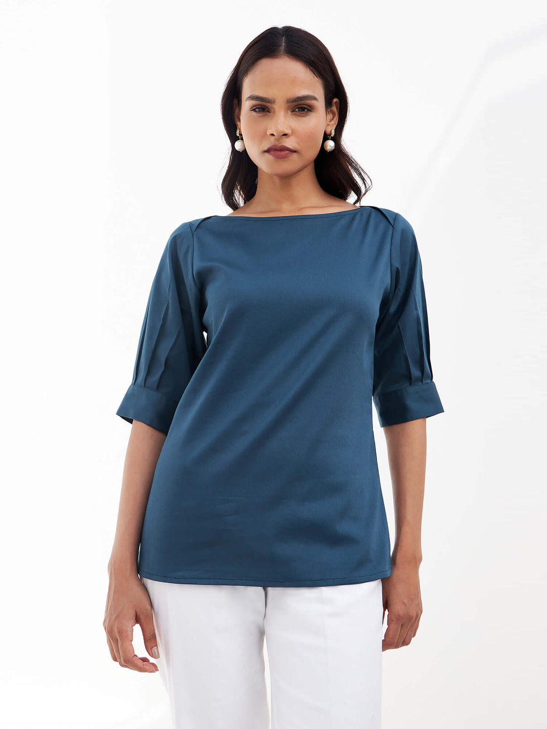 Zadar Pleated Sleeve Top - Teal