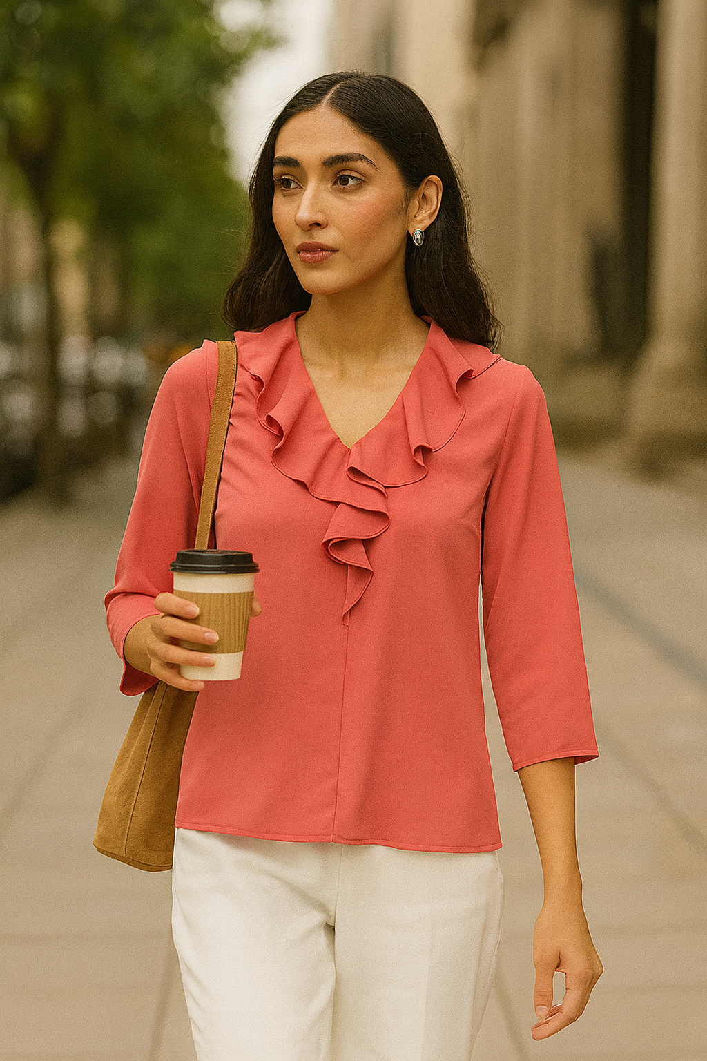 Midnight Kiss Ruffled Neckline Top - Dark Peach
