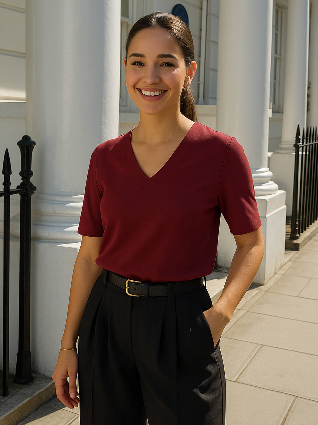 Genteel V-Neck Top-Red