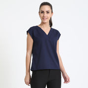 Passionate V - Neck Drop Shoulder Top - Navy