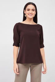 Mocha Pleated Sleeve Top - Brown