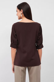 Mocha Pleated Sleeve Top - Brown