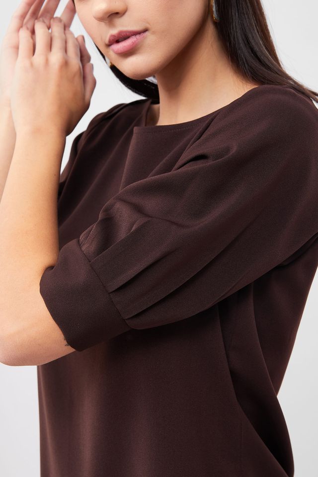 Mocha Pleated Sleeve Top - Brown