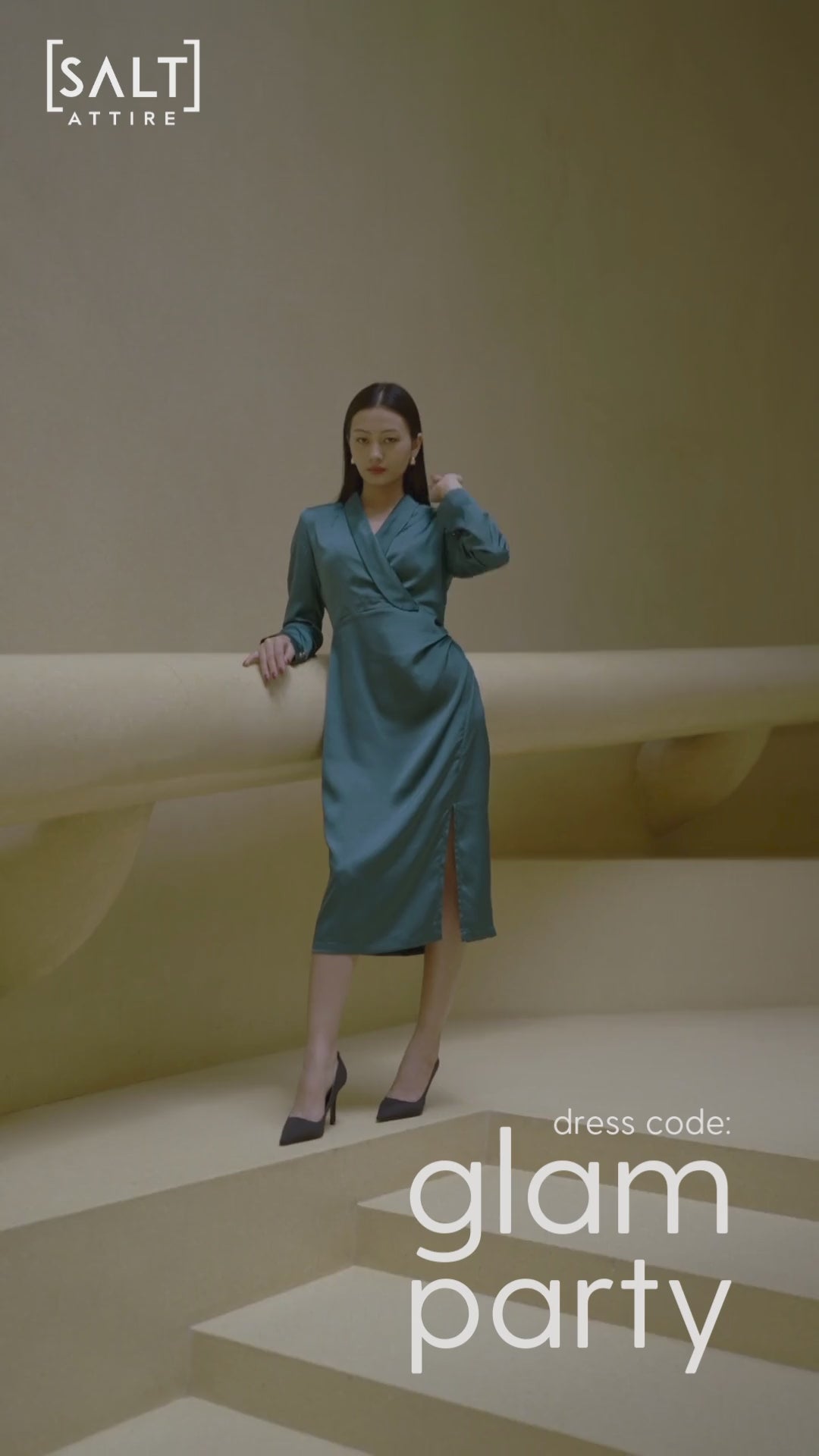 Alfie Shawl Collared Drape Dress - Teal