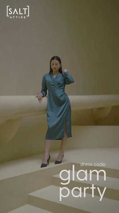 Alfie Shawl Collared Drape Dress - Teal