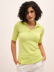 Woody Collared Knit Top - Lime Green