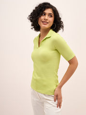 Woody Collared Knit Top - Lime Green